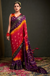 Delicate Petal Pink Jaquard Silk Bandhani Saree