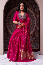 Graceful Ballet Pink Gajji Silk Bandhani Saree