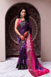 Majestic Purple Jaquard Silk Bandhani Saree