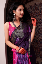 Majestic Purple Jaquard Silk Bandhani Saree