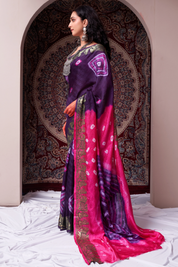 Majestic Purple Jaquard Silk Bandhani Saree