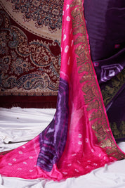 Majestic Purple Jaquard Silk Bandhani Saree