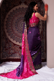 Majestic Purple Jaquard Silk Bandhani Saree