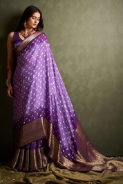 Charming Wisteria Purple Kanjeevaram Silk Bandhani Saree