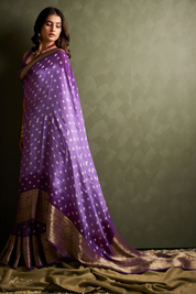 Charming Wisteria Purple Kanjeevaram Silk Bandhani Saree