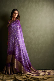 Charming Wisteria Purple Kanjeevaram Silk Bandhani Saree