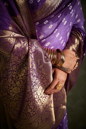 Charming Wisteria Purple Kanjeevaram Silk Bandhani Saree