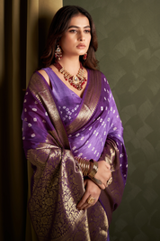 Charming Wisteria Purple Kanjeevaram Silk Bandhani Saree