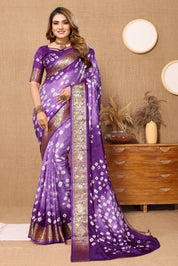 Elegant Purple Orchid Jaquard Silk Bandhani Saree