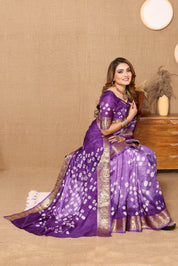 Elegant Purple Orchid Jaquard Silk Bandhani Saree