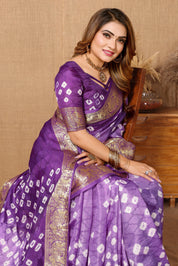 Elegant Purple Orchid Jaquard Silk Bandhani Saree