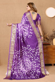 Elegant Purple Orchid Jaquard Silk Bandhani Saree