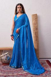 Radiant Sapphire Blue Soft Silk Bandhani Saree