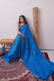 Radiant Sapphire Blue Soft Silk Bandhani Saree