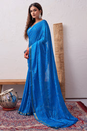 Radiant Sapphire Blue Soft Silk Bandhani Saree