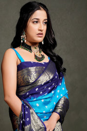 Serene Sea Blue Kanjeevaram Silk Bandhani Saree