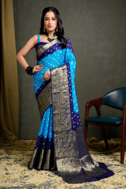 Serene Sea Blue Kanjeevaram Silk Bandhani Saree