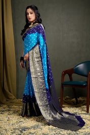 Serene Sea Blue Kanjeevaram Silk Bandhani Saree