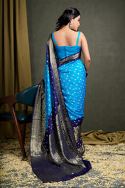 Serene Sea Blue Kanjeevaram Silk Bandhani Saree