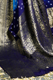 Serene Sea Blue Kanjeevaram Silk Bandhani Saree