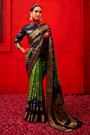 Luminous Sea Green Mullbery Silk Bandhani Saree