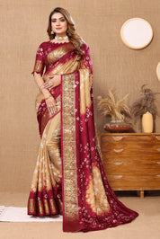 Subtle Skin Jaquard Silk Bandhani Saree