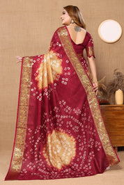 Subtle Skin Jaquard Silk Bandhani Saree