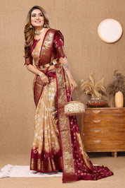 Subtle Skin Jaquard Silk Bandhani Saree