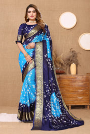 Tranquil Sky Blue Jaquard Silk Bandhani Saree