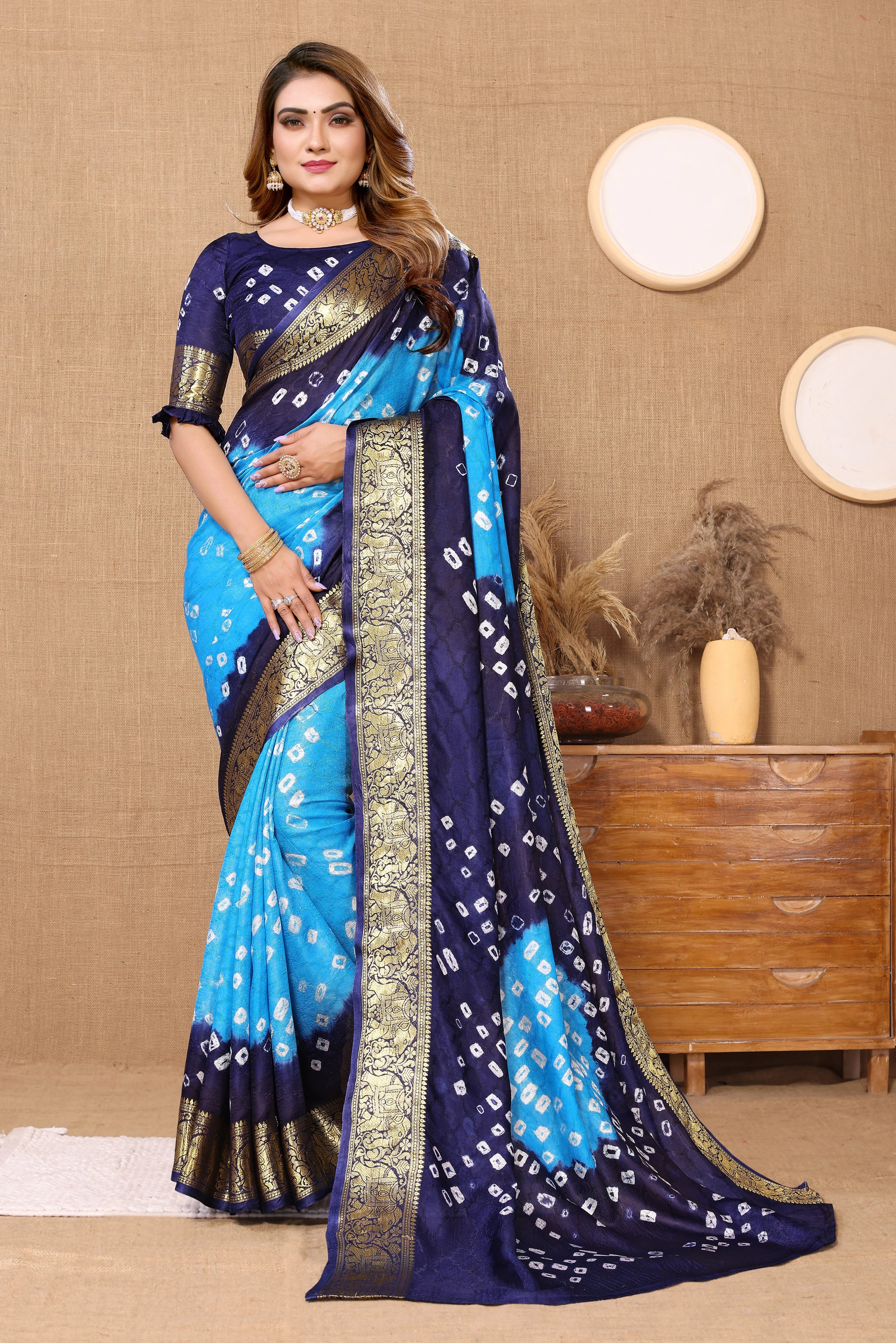 SkyBlueJaquardSilkBandhejSaree1.webp