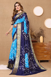 Tranquil Sky Blue Jaquard Silk Bandhani Saree