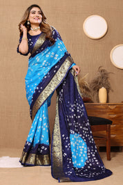 Tranquil Sky Blue Jaquard Silk Bandhani Saree