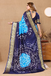 Tranquil Sky Blue Jaquard Silk Bandhani Saree