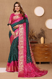 Splendid Green Jaquard Silk Bandhani Saree