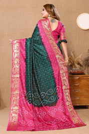 Splendid Green Jaquard Silk Bandhani Saree