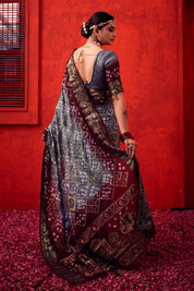 Stately Steel Grey Jaquard Silk Bandhani Saree