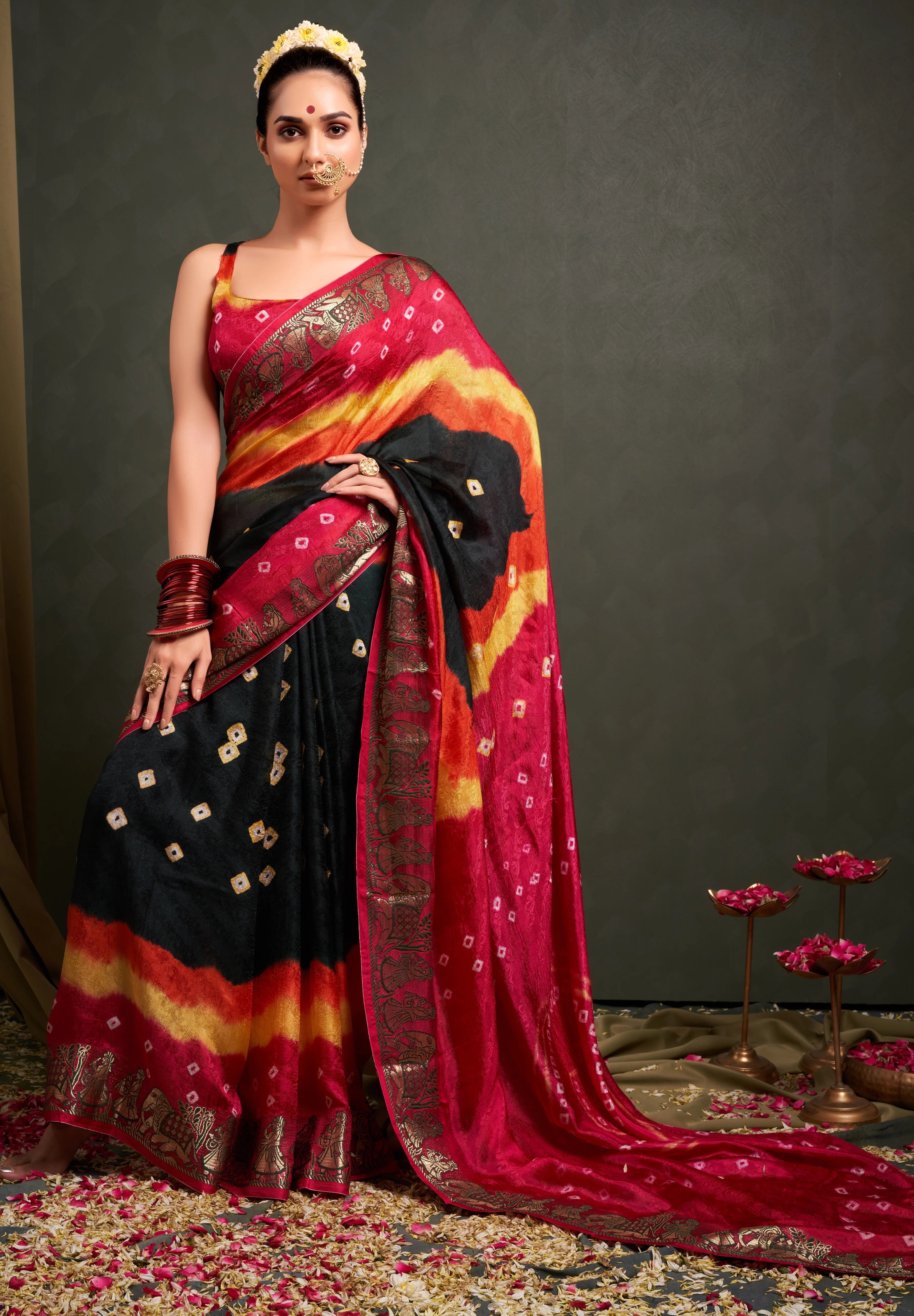 TimelessDarkGreenBandhaniPartyWearSaree1.jpg