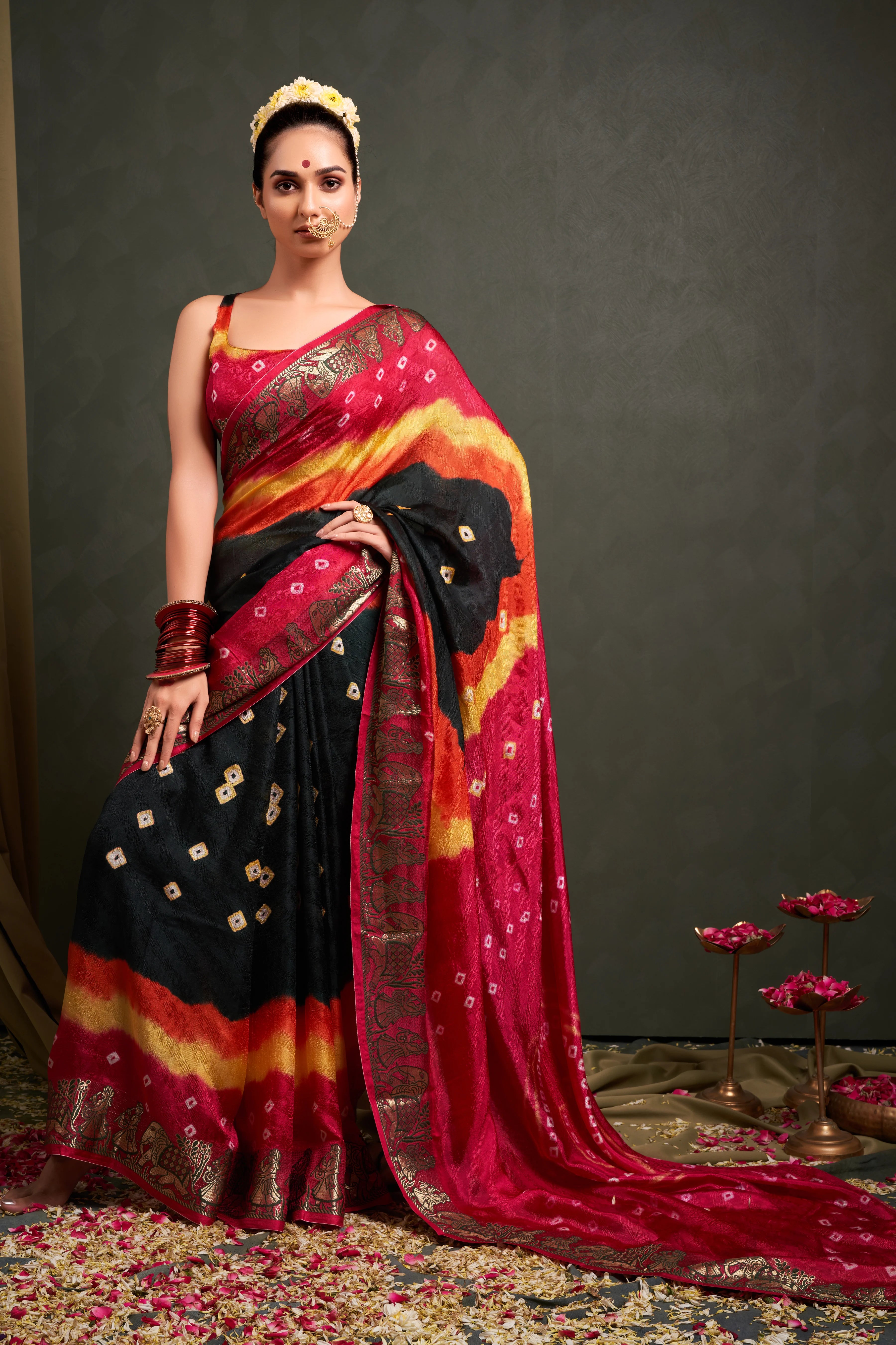 TimelessDarkGreenBandhaniPartyWearSaree1.webp