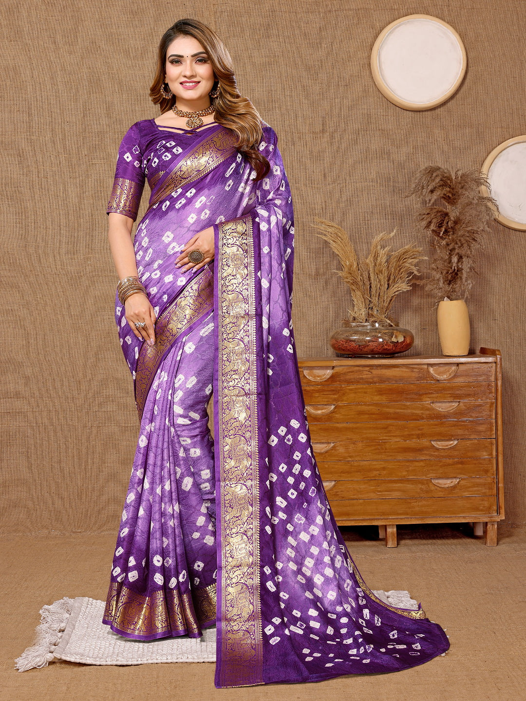 Purple Jaal Bandhani Saree in Georgette – Khatri Jamnadas Bechardas