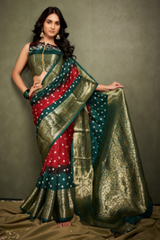 Deep Wine Maroon Kanjeevaram Silk Bandhani Saree