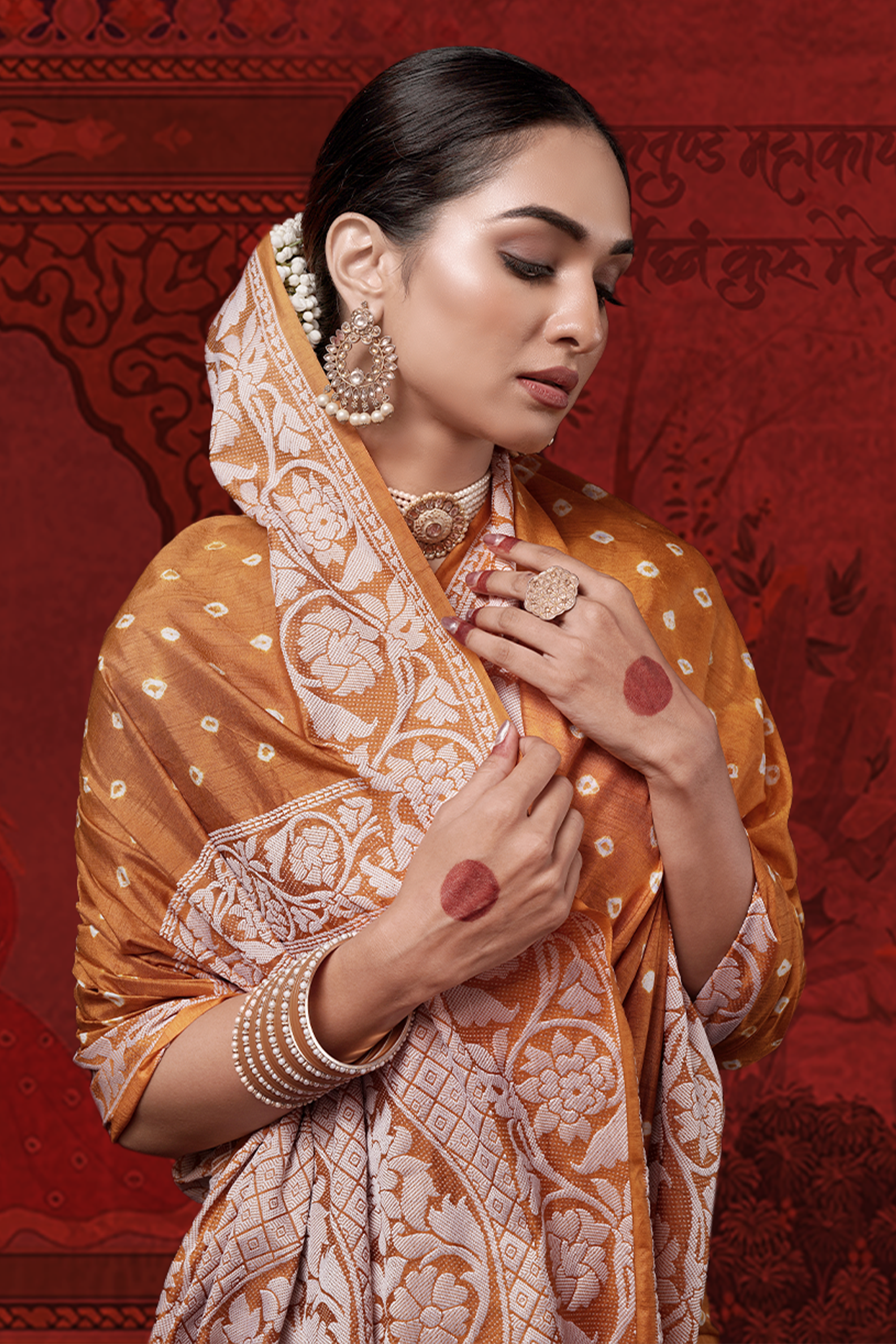 Mustard Dola Silk Ready to Wear Pocket Bandhani Saree