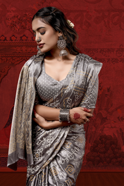 Starstruck Grey Gajji Silk Ready to Wear Pocket Bandhani Saree