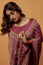 Crimson Glow Gajji Silk Ready to Wear Pocket Bandhani Saree