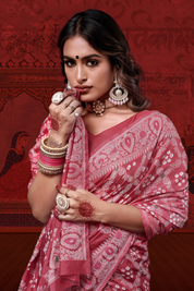 Pink Meenakari Mulberry Silk Ready to Wear Pocket Bandhani Saree