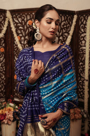 Firozi Dola Silk Ready to Wear Pocket Bandhani Saree