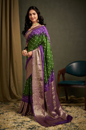 Lush Mehendi Green Kanjeevaram Silk Bandhani Saree